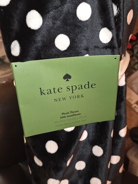 kate spade New York Black Plush Polka Dot Throw
